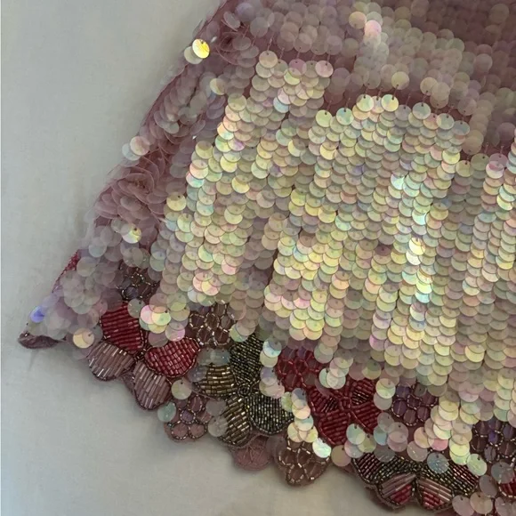 Pink Sequin Mini Skirt with butterfly Hem - Picture 6 of 7